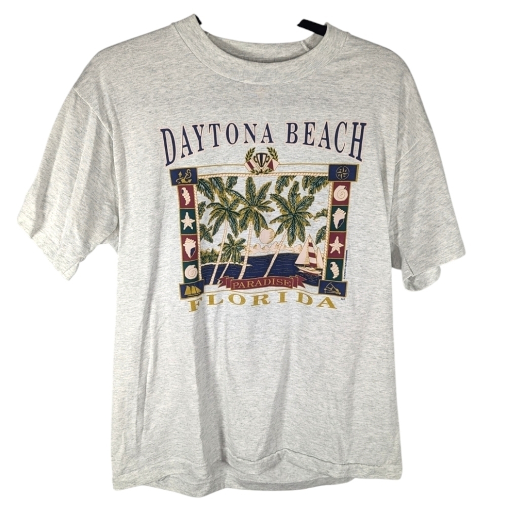 Vintage Daytona Beach Florida Palm Tree Vacation Style Nature Tshirt Mens Large